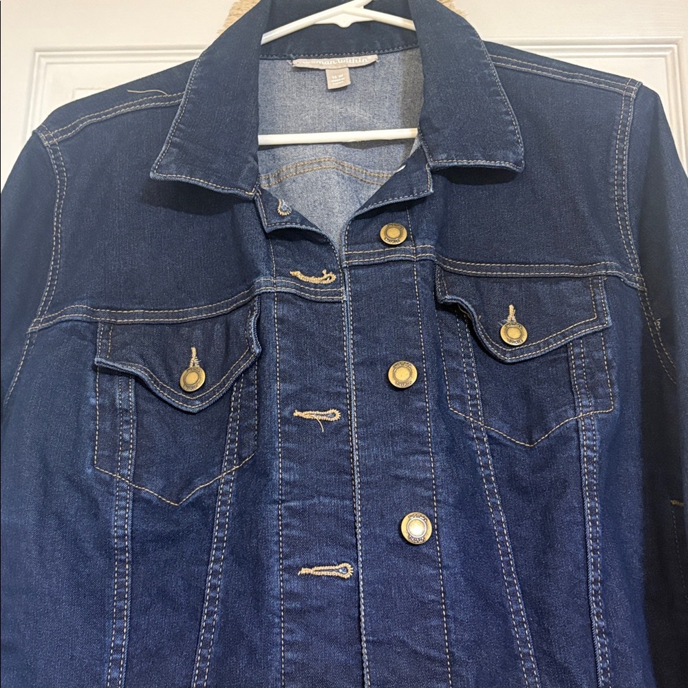 Woman Within Dark Blue Jean Jacket - Picture 3 of 4